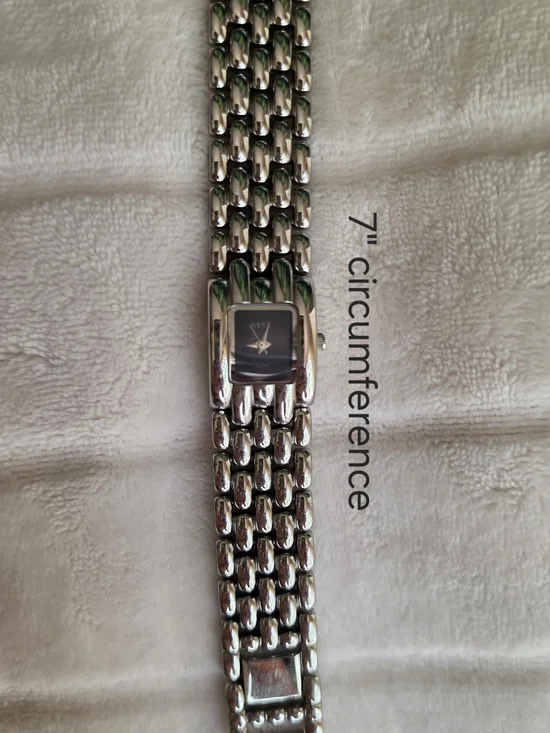 NYNY Silver Link Bracelet Watch with Black Dial