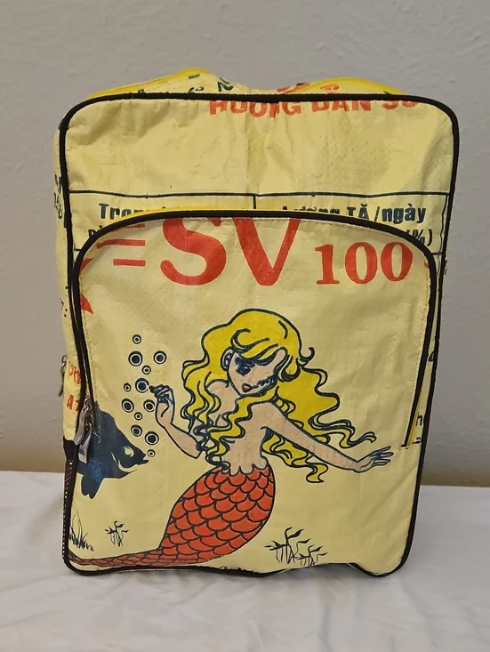 Mermaid Design Recycled Rice Bag Backpack - Yellow