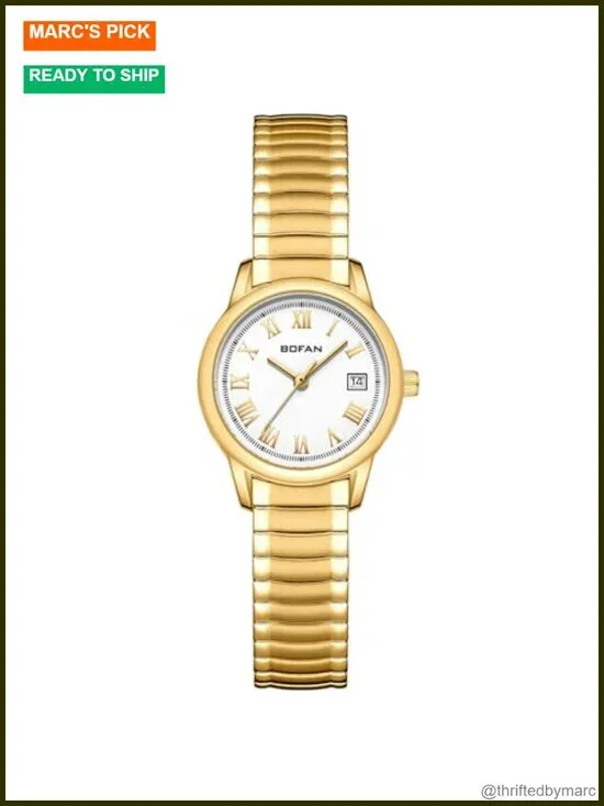 Vintage Stainless Steel Expansion Band Watch with Date Display, Water