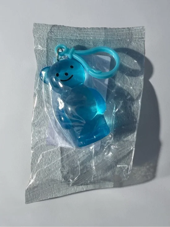 Squishy Blue Smiley Bear Keychain Charm