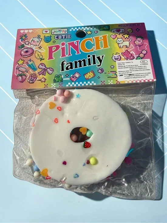 Taba Pinch Family Decorative Donut Squishy - Pastel Rainbow & Pink