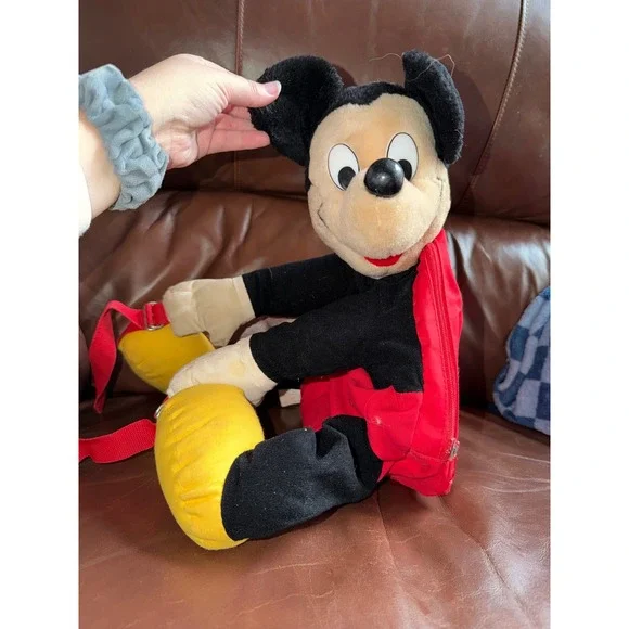 Vintage Mickey Mouse Plush‎ Backpack Mickey's Pals Dover Handbag Co Red Black