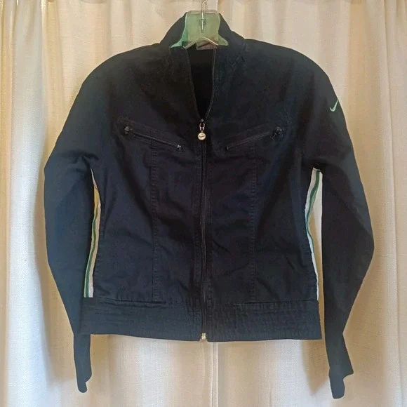 Nike Play Up Jacket Women's Size‎ S Full Zip Pockets Ribbon Trim Green Accent
