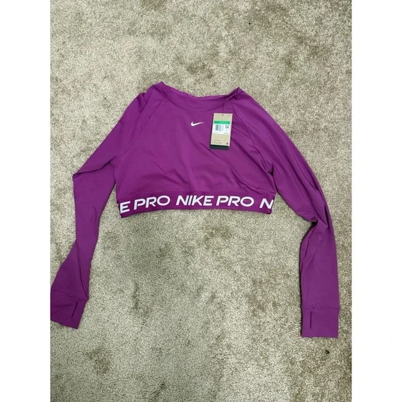 Nike Pro Women Dri-FIT Cropped Long Sleeve Activewear Top Pink NWT size XL. D120