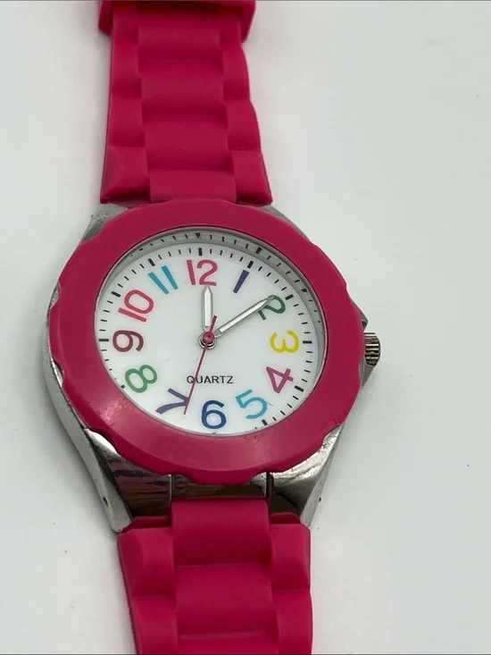 Geneva Pink Silicone Quartz Watch with Colorful Numbers