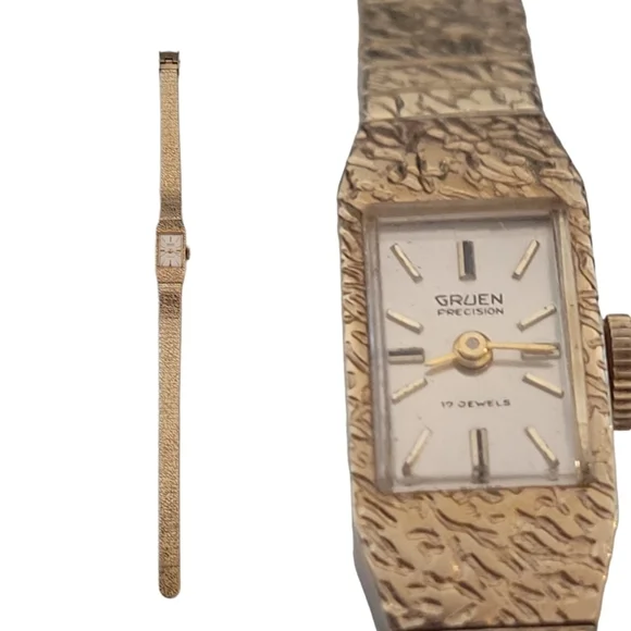 Vintage Gruen Precision 17 Jewels Watch 10K‎ RGP Bezel Gold Filled Mesh Band