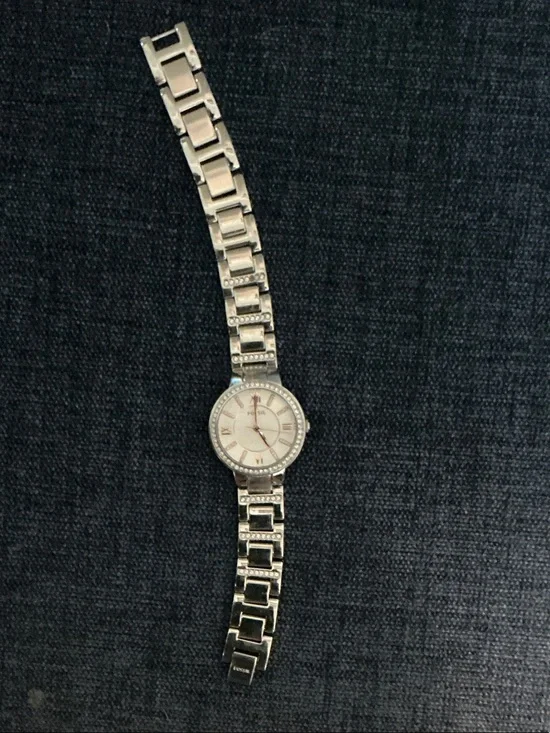 Fossil Silver-Tone Bracelet Watch with Cream Dial and Crystal Accents
