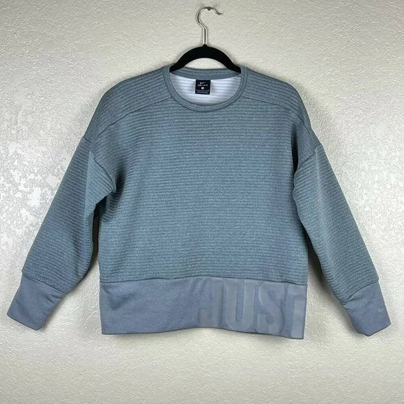 Nike Sweatshirt Womens Size S JUST DO IT Dri-FIT Striped Crewneck Pullover Gray