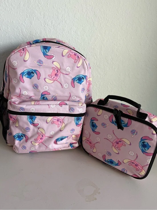 New girls Disney Pink Character Backpack and Lunchbox Set Stitch