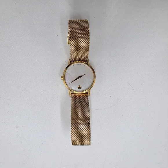 Movado Museum Gold Mother of Pearl Dial Mesh Bracelet Watch 07.3.36.1464
