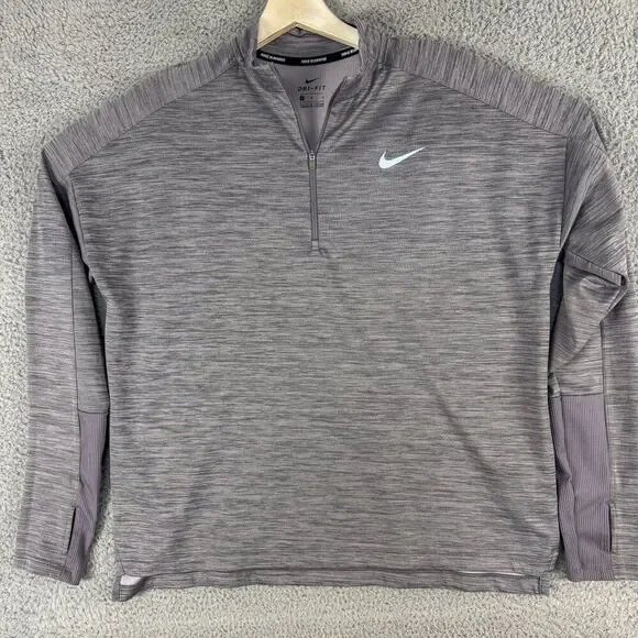 Nike Running Jacket Womens Large Gray 1/4 Zipper Thumb Holes Athletic Gym 928613