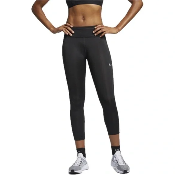 Nike Fast Dri-FIT Crop Leggings XS Black Mid Rise Athletic Running NWT