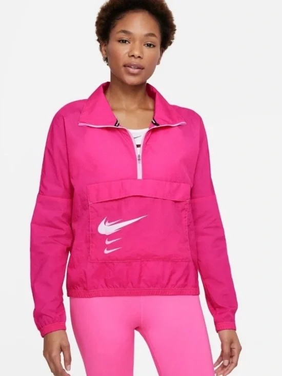 Nike Hot Pink Half-Zip Windbreaker with White/Pink Swoosh