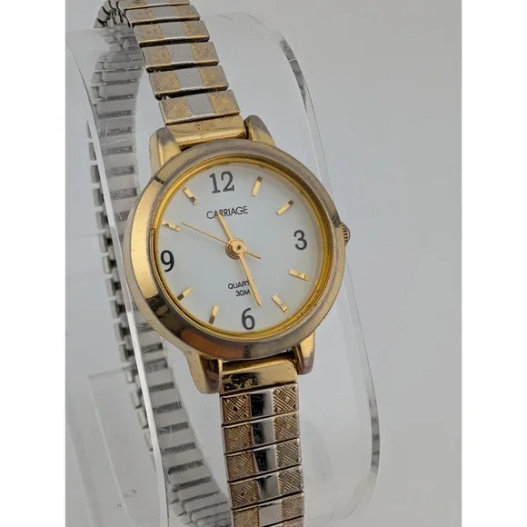 Carriage by Timex Watch Women 21mm Gold Case‎ Stretch Band- New Battery