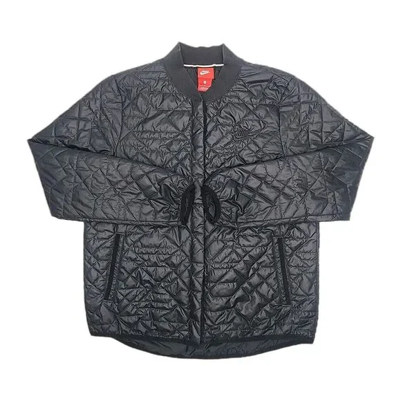 Nike Jacket Primaloft Quilted Black Snap Women Sz Large Lightweight Polyester