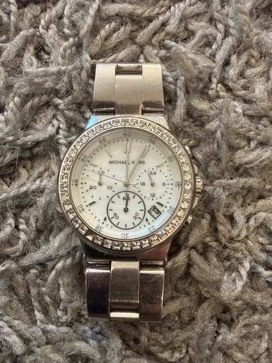 Michael Kors Silver and White Crystal-Trim Chronograph Watch