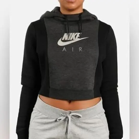 Nike Air Black Long Sleeves Cotton Cropped Hoodie Size Small