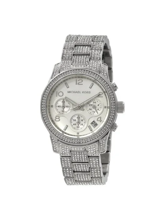 NWT Michael Kors Runway Pave Chronograph Quartz Silver Dial Ladies Watch