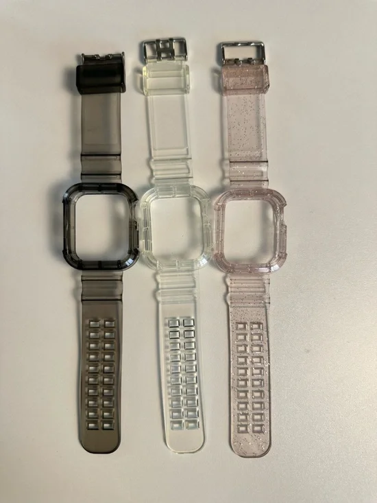 Set of 3 Apple Watch Series 7 45MM Straps in Clear, Clear Black, Pink Sparkle