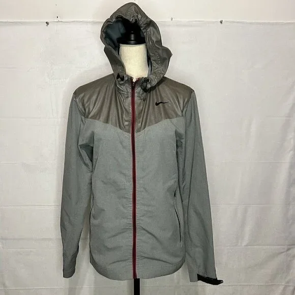 Nike Pro Running Jacket Womens Gray Red Hooded Full Zip Stretch Sz. S