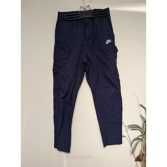 Nike Womens Sportswear Cargo Pants Navy Blue Tapered‎ Elastic Waist Small