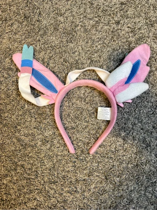 Plush Pink Sylveon Ear Headband with Blue Accents