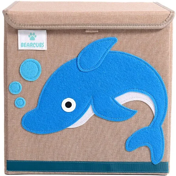 Toddler Room Toy Storage Box | Baby Clothes Organizer Toy Chest | Blue Dolphin