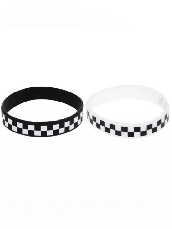 New 20 Black & White Check Silicone Bracelets Checkerboard Silicone Bracelet Set