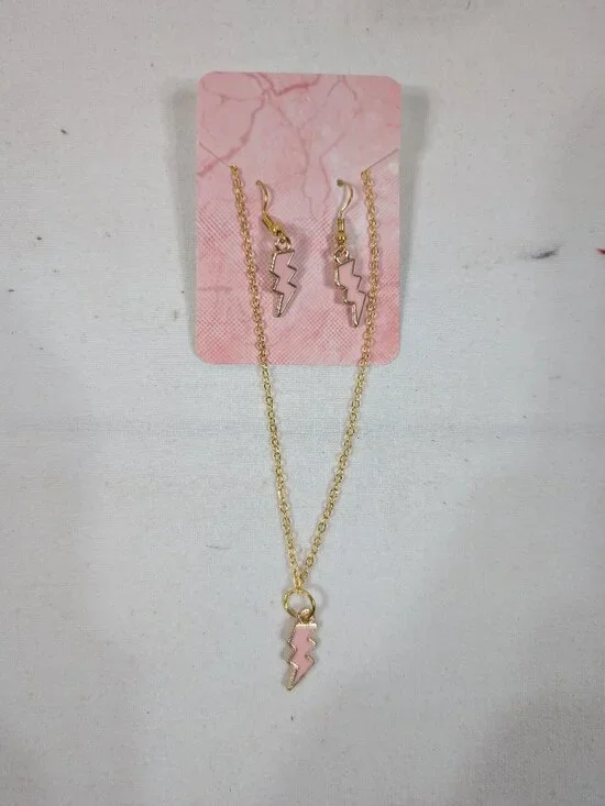Kids Pink Lightening Bolt Jewelry Set