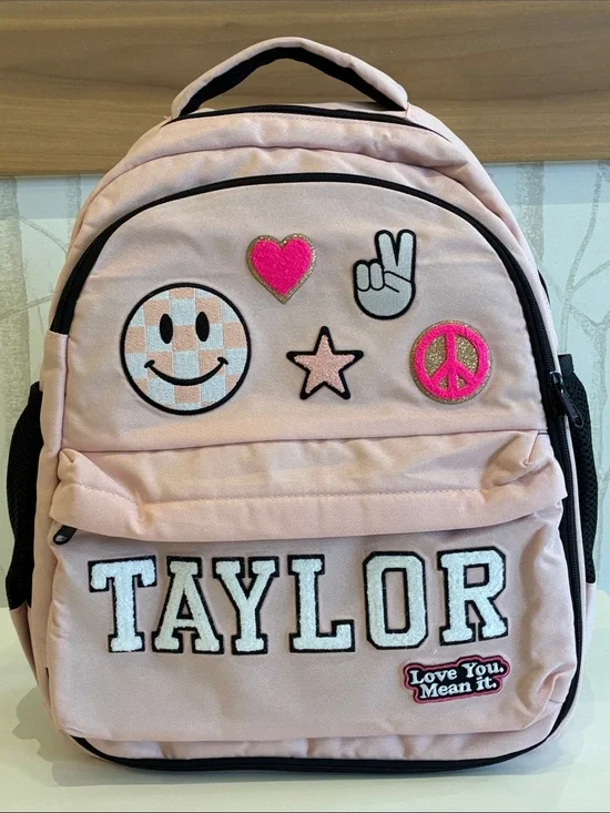 Personalized Pink Kids Backpack with Patch Details