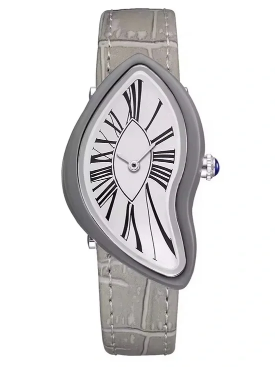 Asymmetrical Grey Sculptural Dial Wristwatch