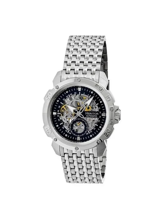NWT Heritor Carter Automatic Black Skeleton Dial Stainless Steel Men's Watch