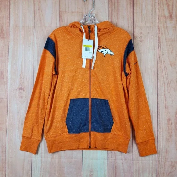Nike Womens Sweatshirt Sz Small Orange Denver Broncos Football‎ Full Zip