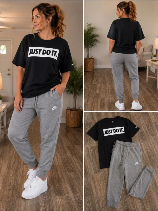 Nike Black 'Just Do It.' Tee with Gray Jogger Track Pants