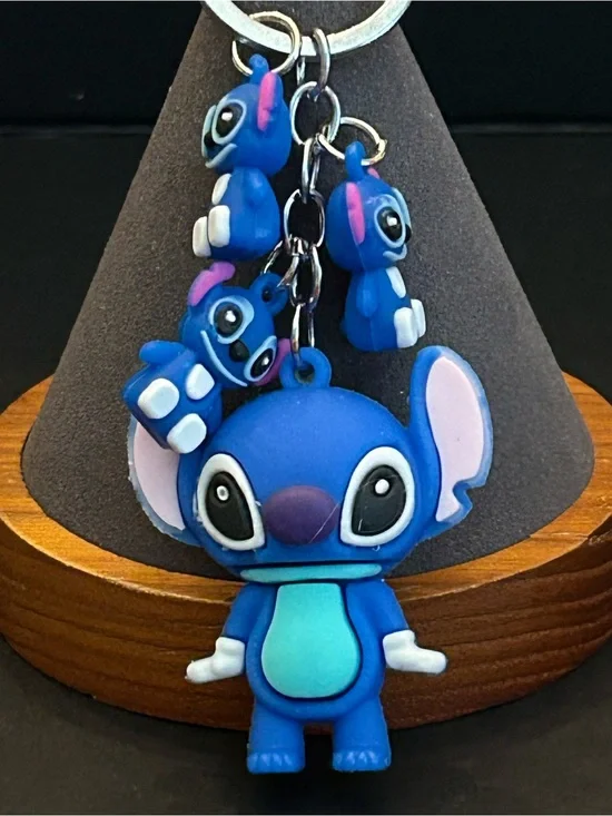 Blue Stitch 4 Characters Backpack Bag Charm Keychain with Mini Charms Brand New