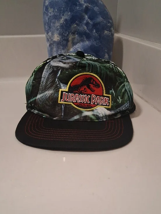 Jurassic Park Logo Camo Snapback Hat - Black & Green