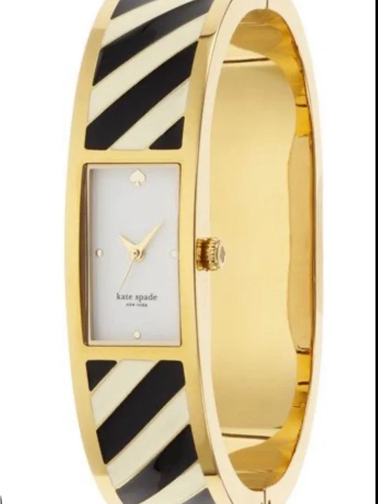 kate spade Gold Bangle Watch with Black and Cream Stripes
