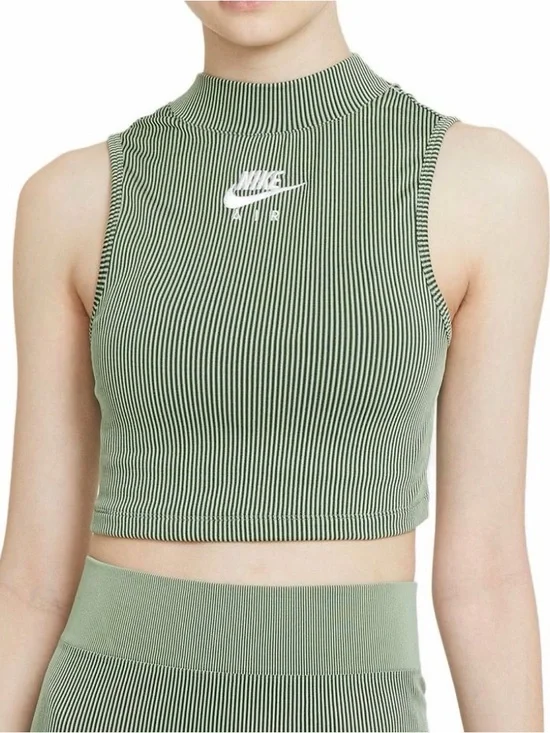 Nike Air Ribbed Mock Neck Crop Tank Steam Sage Green Y2K Athleisure Size Large