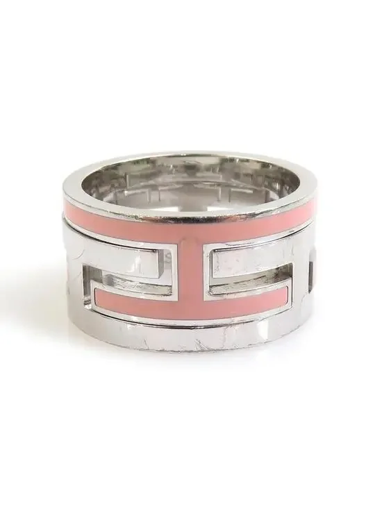 Auth Hermes Move H Ring Silver/Pink #303132H17B