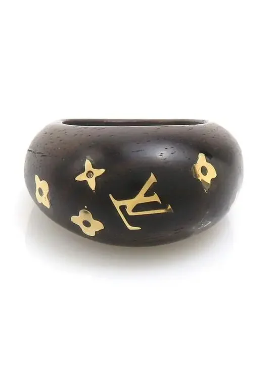 Auth Louis Vuitton Ring Brown/Gold Wood #303084L15B