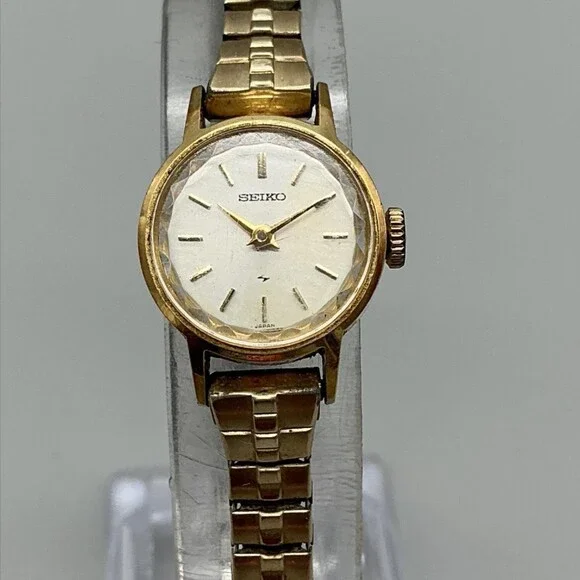 Vintage Seiko Womens Watch 18mm Gold Plated 11-0109 Stretch Manual Wind
