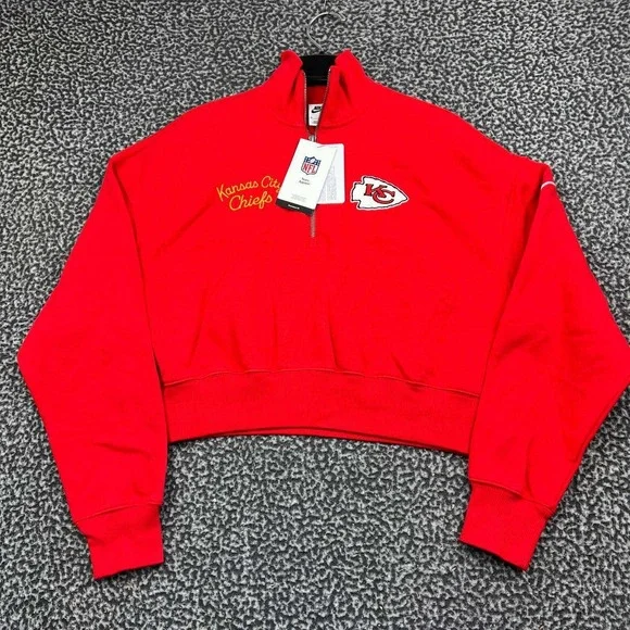 Nike Kansas City Chiefs Sweatshirt Women Medium Red Quarter Zip Cropped New M