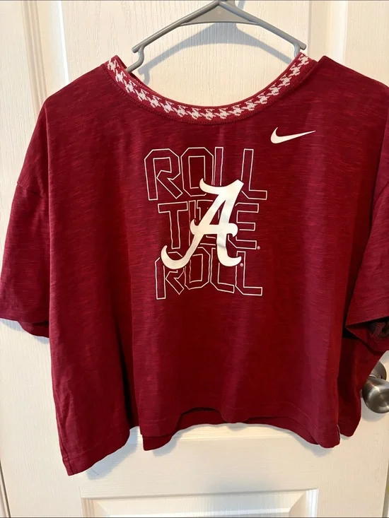 Nike Crimson Alabama 'A' Logo Cropped Tee with White Accents