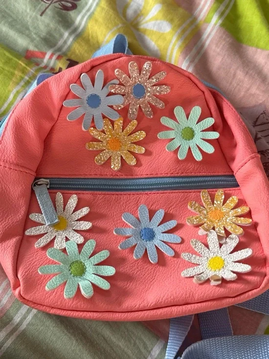 Kids Coral Pink Floral Appliqué Mini Backpack
