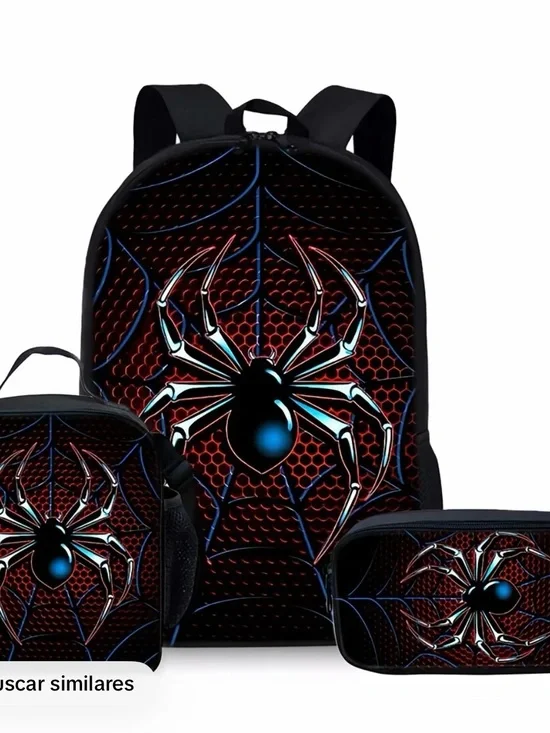 3-Piece Spider School Backpack Set – Backpack, Lunch Bag & Pencil Case