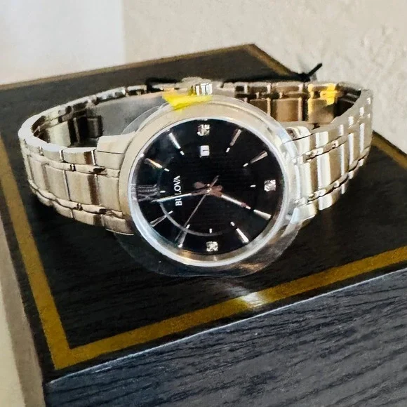 Bulova Women's Classic Stainless Steel Black Diamond Accent Women's Watch, NWT‎
