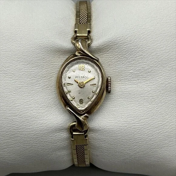 Vintage Helbros Womens Watch 13mm Teardrop Gold Filled Manual Wind Cocktail 5.5