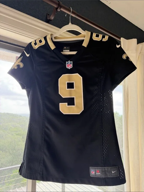 New Orleans Drew Brees Jersey Nike Black and Gold #9 Football Jersey