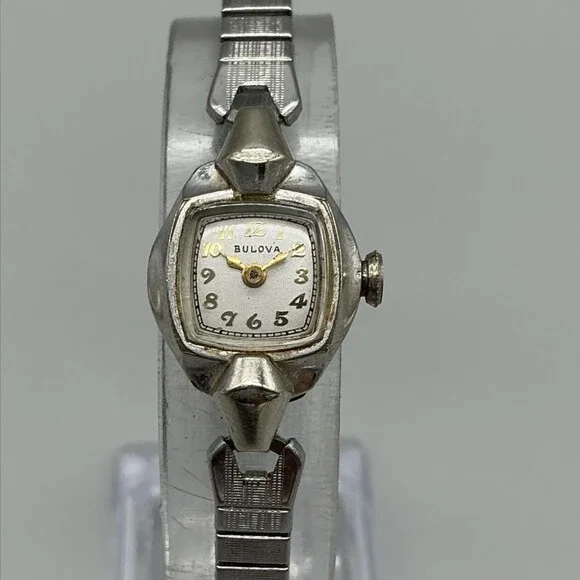Vintage Bulova Womens Watch 16mm Cocktail 10K RGP Stretch Band Manual Wind