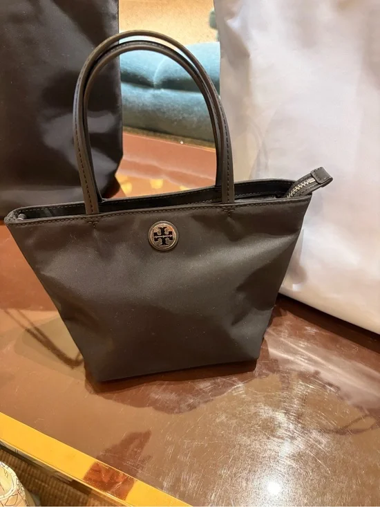 Tory Burch nylon printed mini tote with shoulder strap pattern color black new